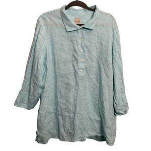 Chico’s 100% Linen Button 1/2‎ Down 3/4 Sleeves Light Blue Size 3P